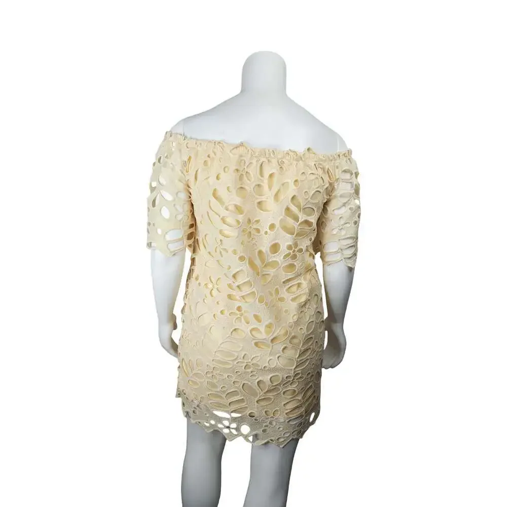 PrettyGarden Women's Off-Shoulder Floral Lace Overlay Mini Dress XL